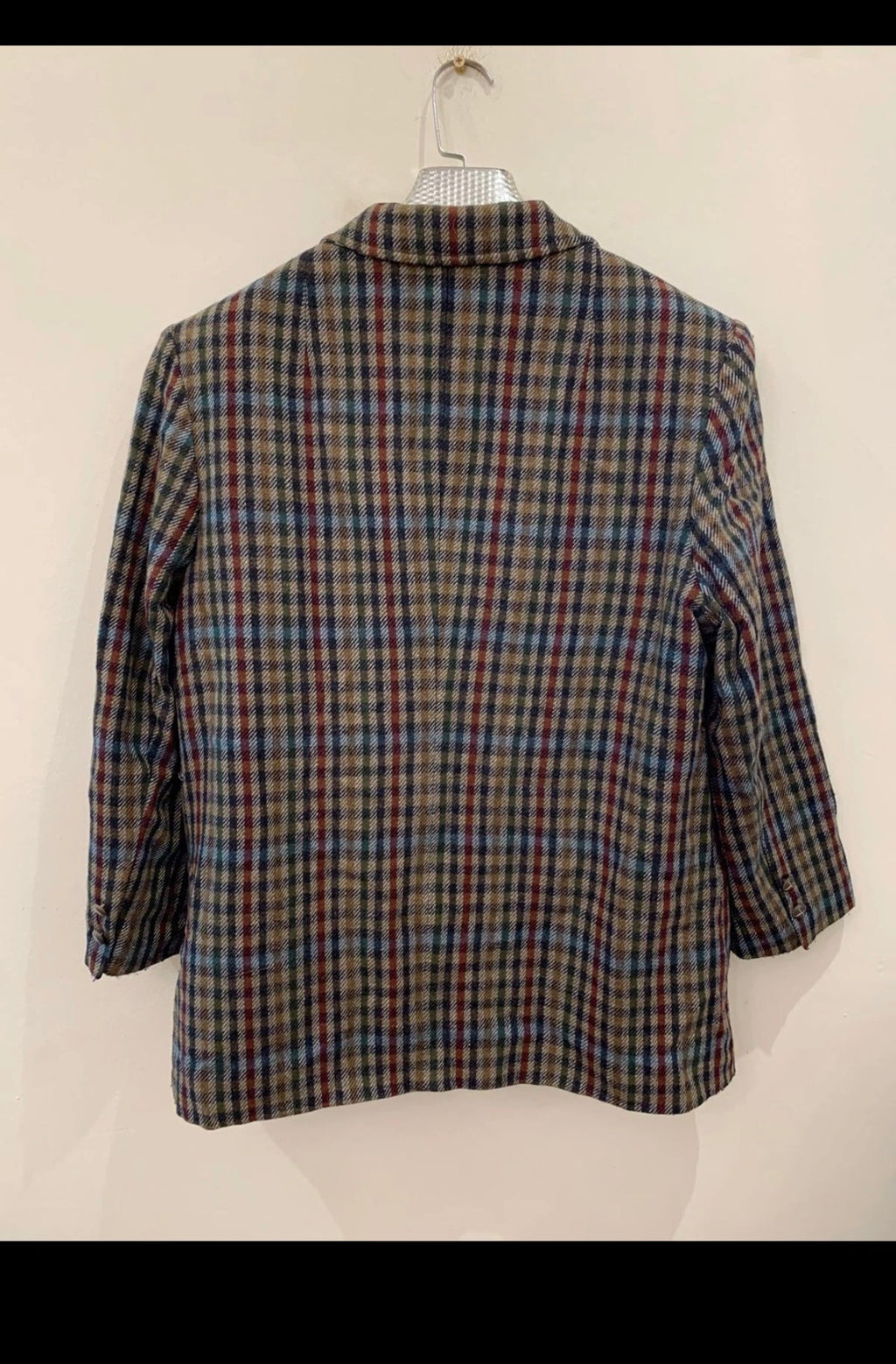 Vintage wool cashmere blend classic plaid double breasted jacket blazer 14 L 44