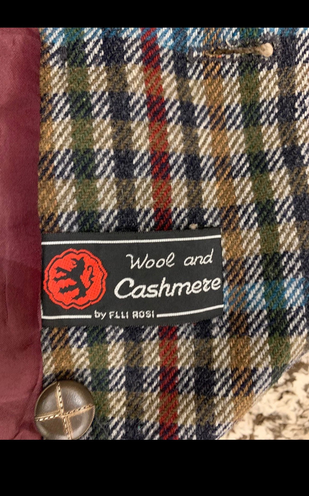 Vintage wool cashmere blend classic plaid double breasted jacket blazer 14 L 44