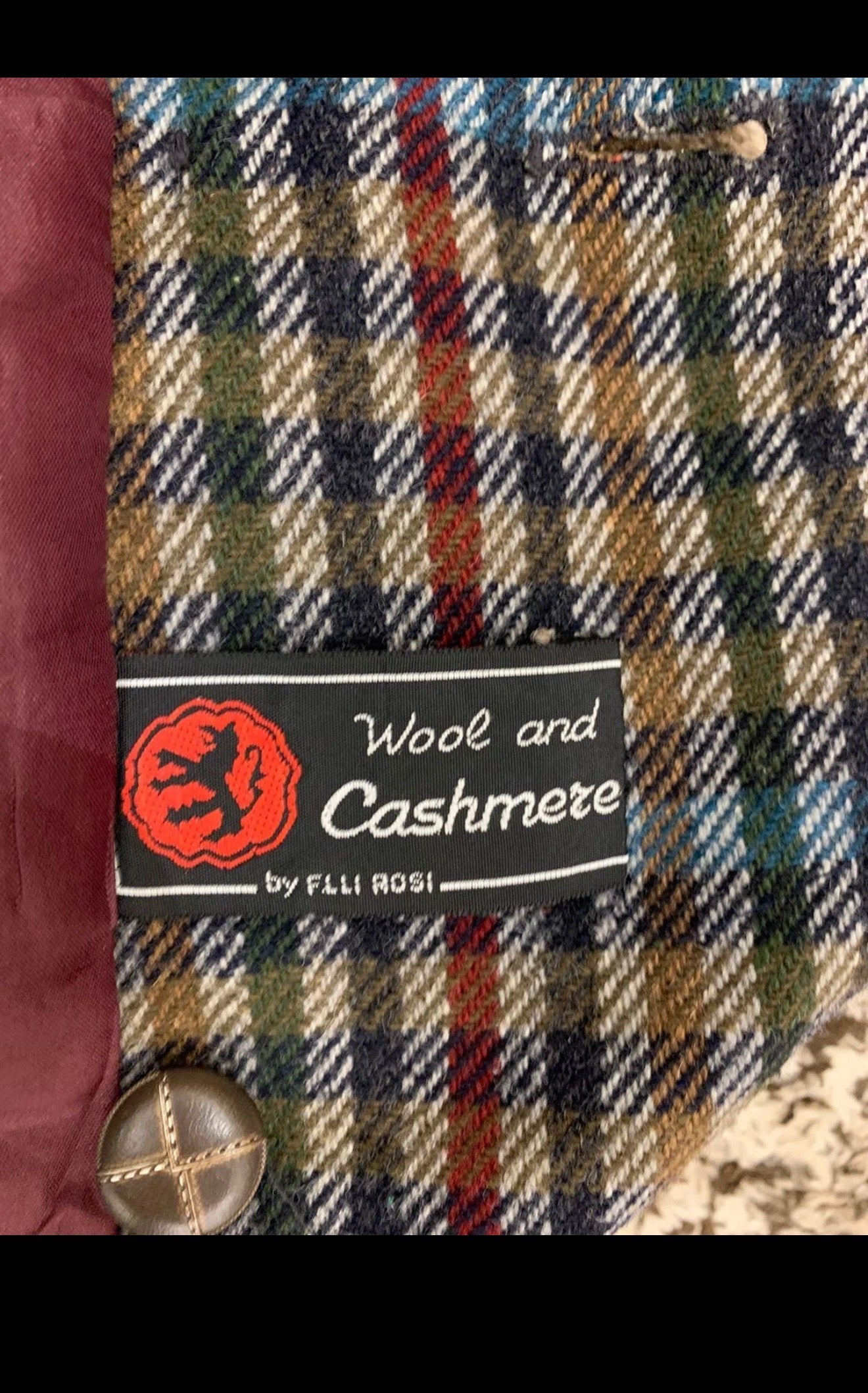 Vintage wool cashmere blend classic plaid double breasted jacket blazer 14 L 44