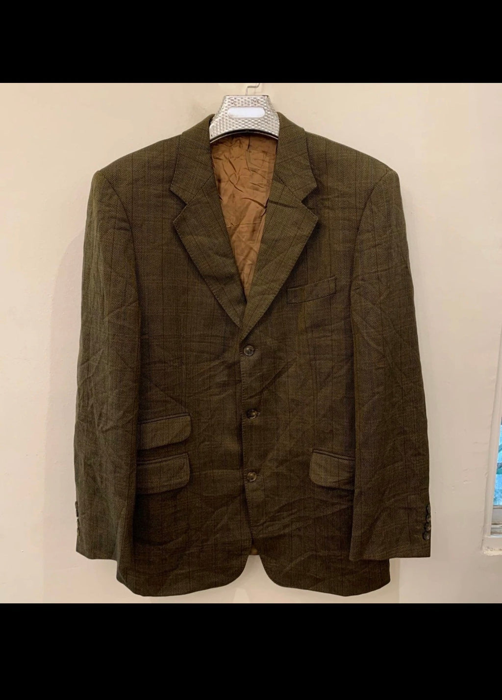 Vintage pure wool Windowpane green classic hunting jacket blazer 44R 44L