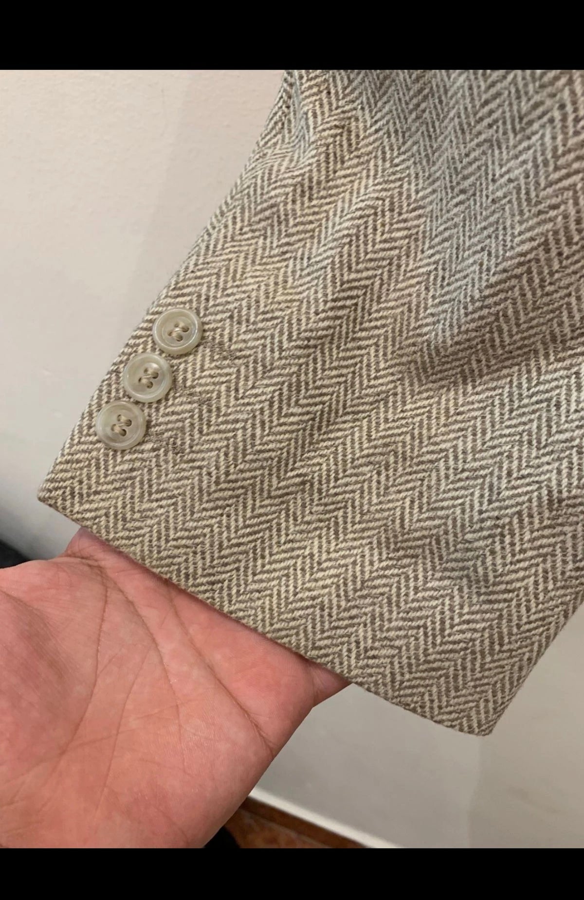 Vintage Wool Cashmere herringbone beige classic jacket blazer 44L