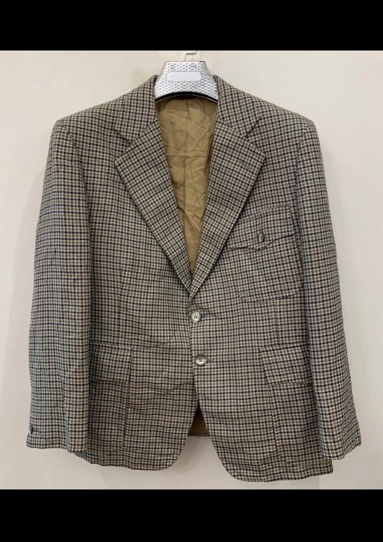 1970s Vintage houndstooth pure wool classic hunting jacket blazer 40R 40S