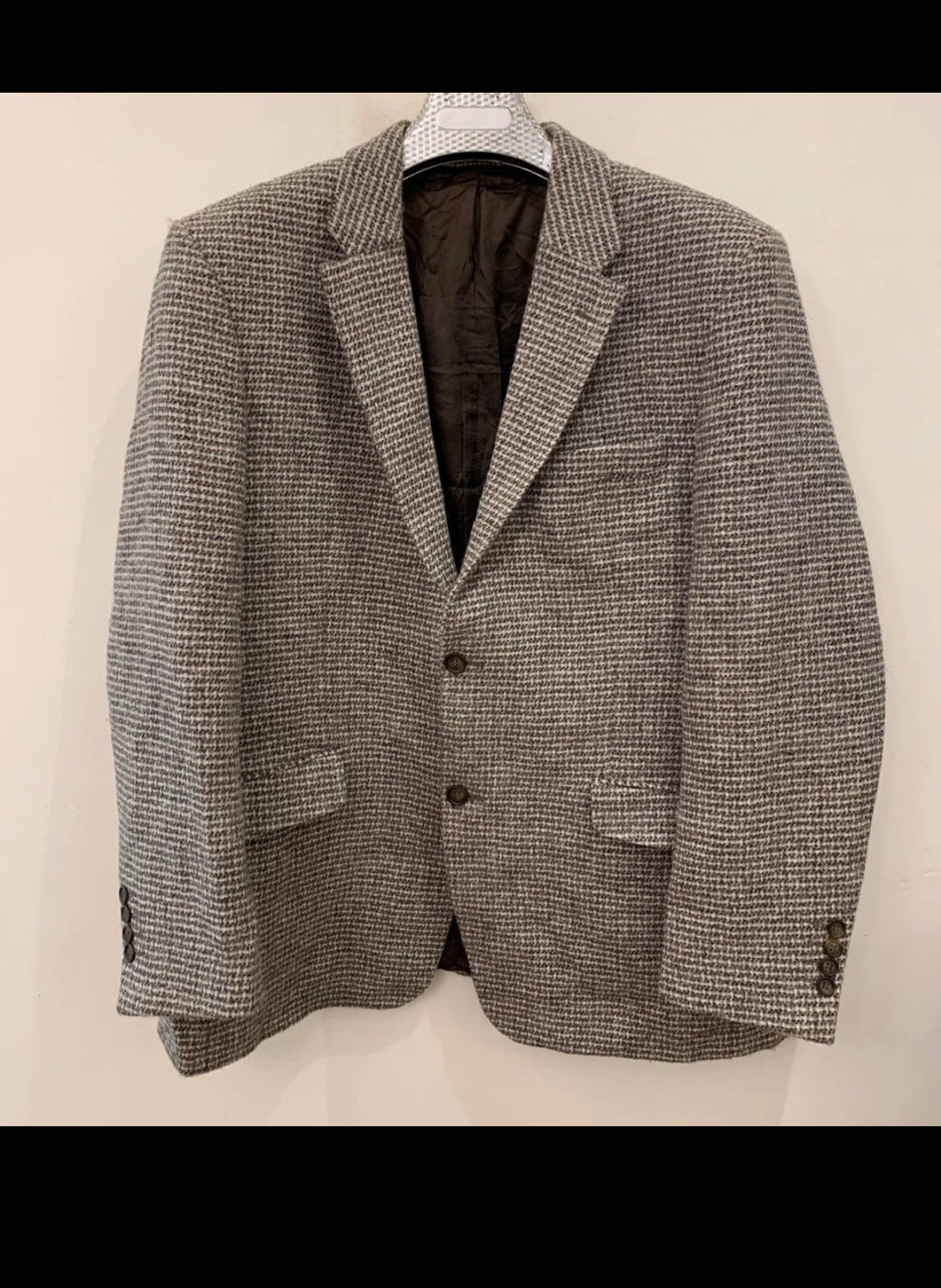 Vintage houndstooth pure wool handwoven tweed hunting jacket blazer 44R