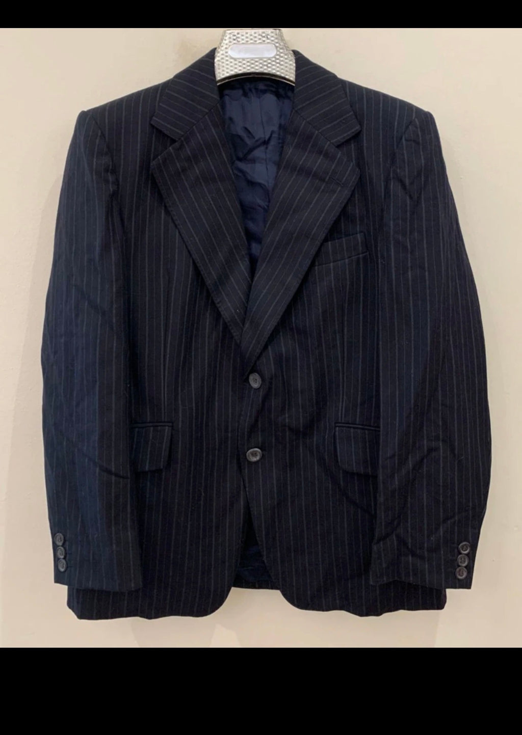 1970s vintage pure wool classic striped navy suit jacket blazer 40R