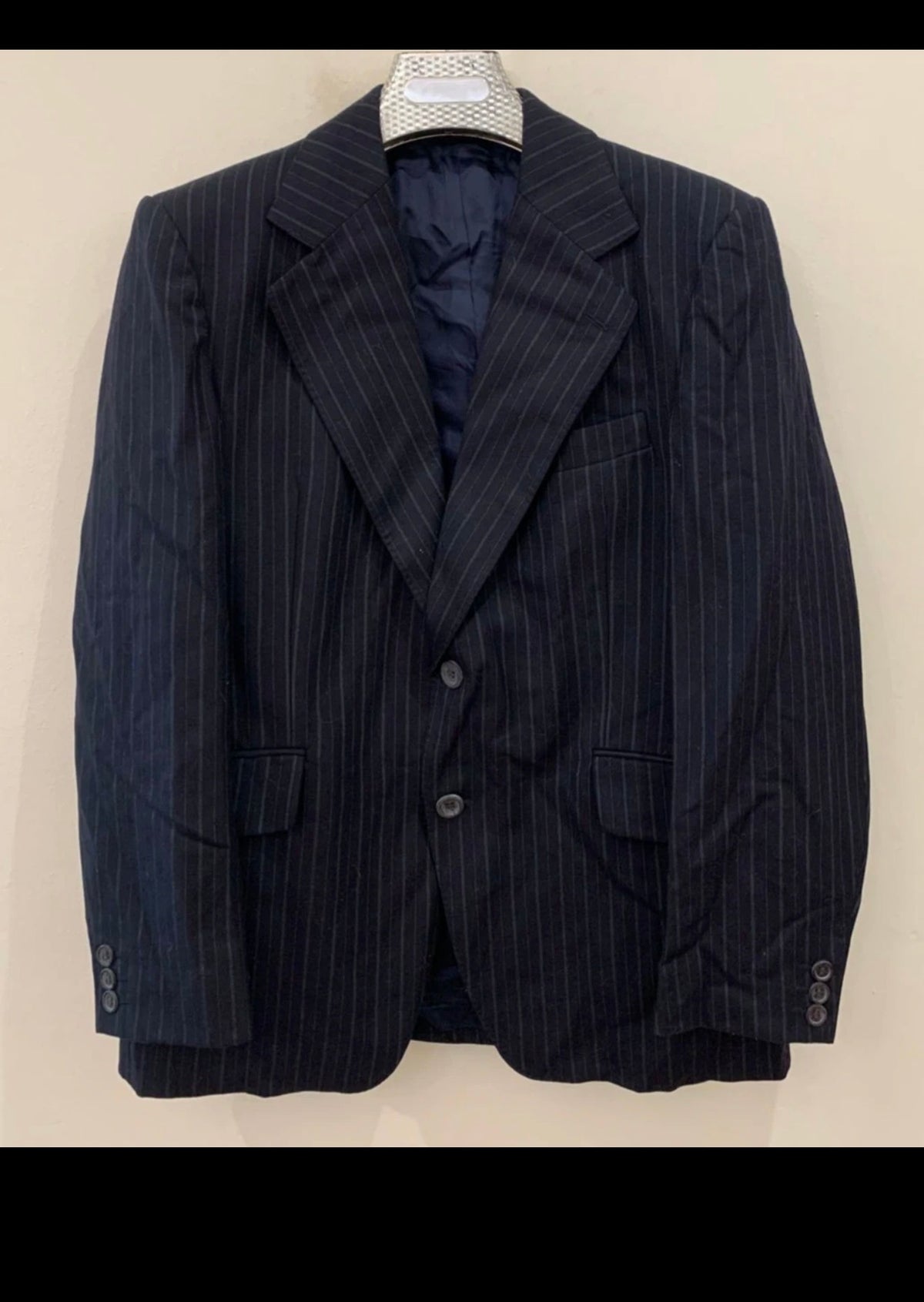 1970s vintage pure wool classic striped navy suit jacket blazer 40R