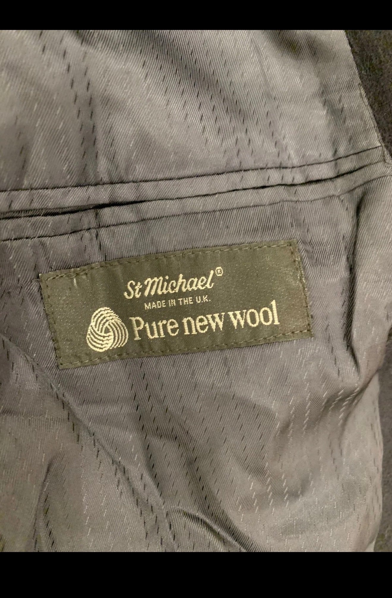 Vintage St Michael pure wool classic navy suit over coat 38R 38S