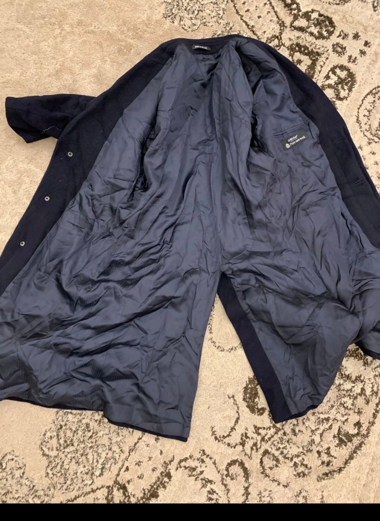 Vintage St Michael pure wool classic navy suit over coat 38R 38S