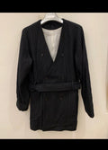 Classic style wool blend double breasted belted black over coat 42R 42L