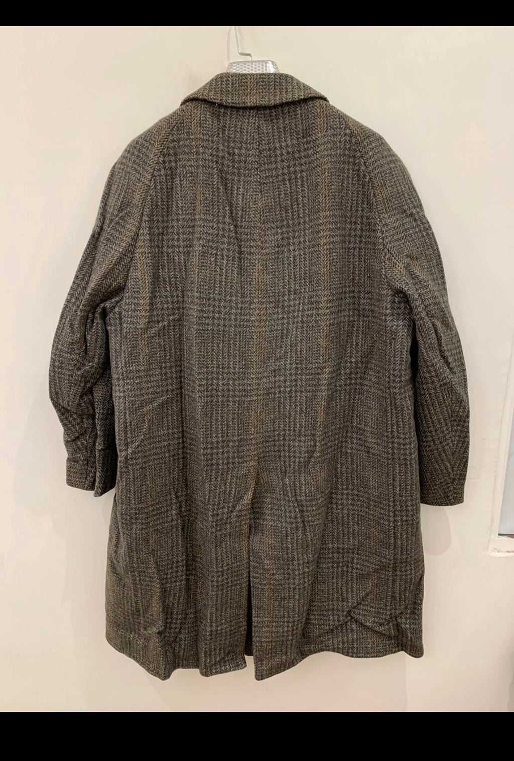 1970s Vintage pure wool Tweed glen check classic raglan over coat 48R XL