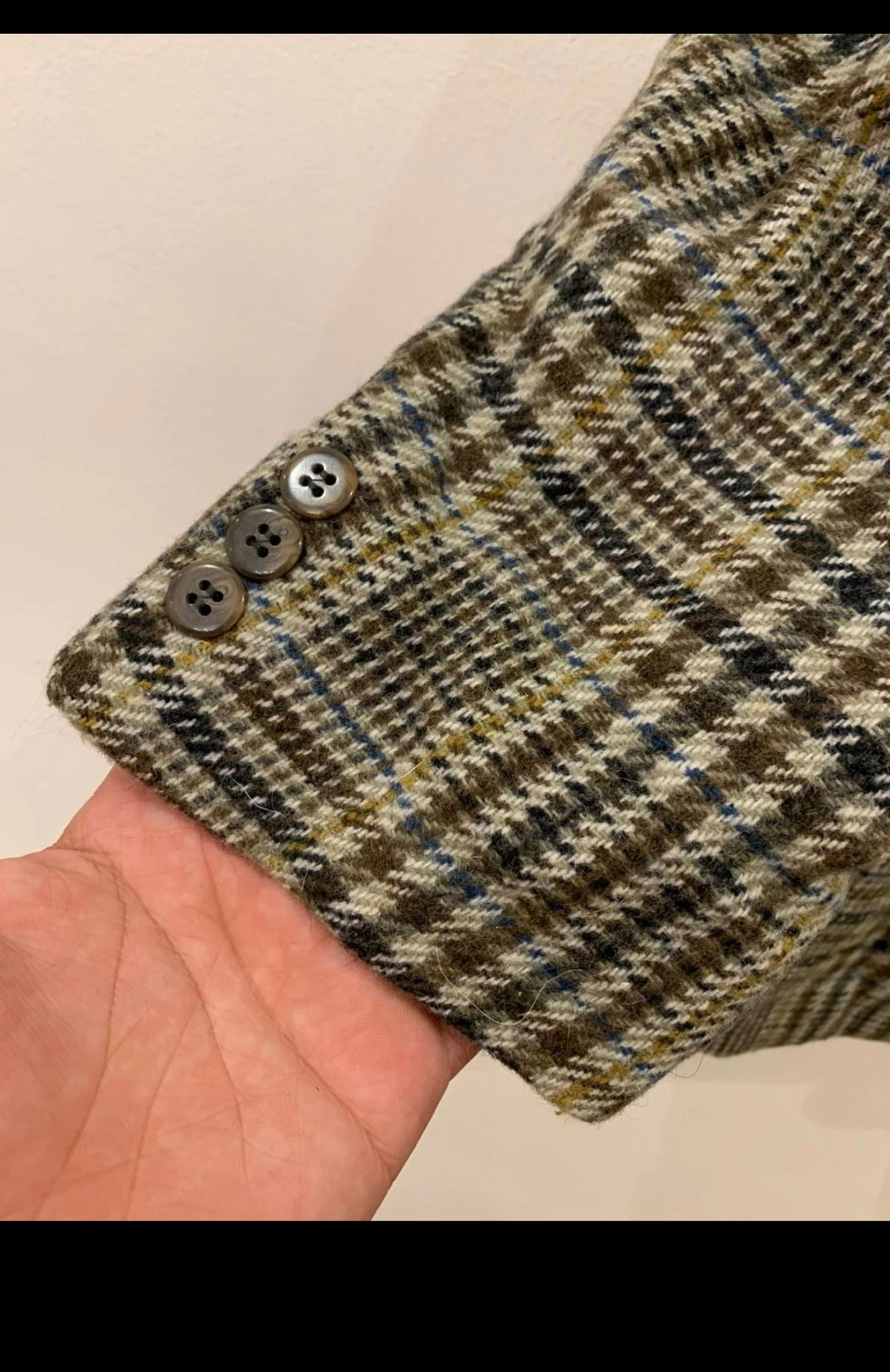 Vintage pure wool tweed glen check brownish classic hunting jacket blazer 44R