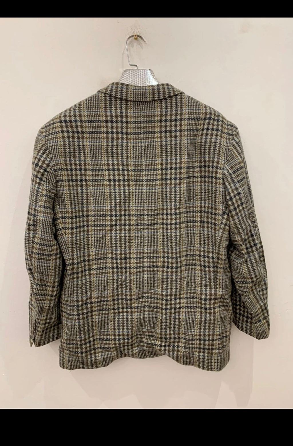 Vintage pure wool tweed glen check brownish classic hunting jacket blazer 44R