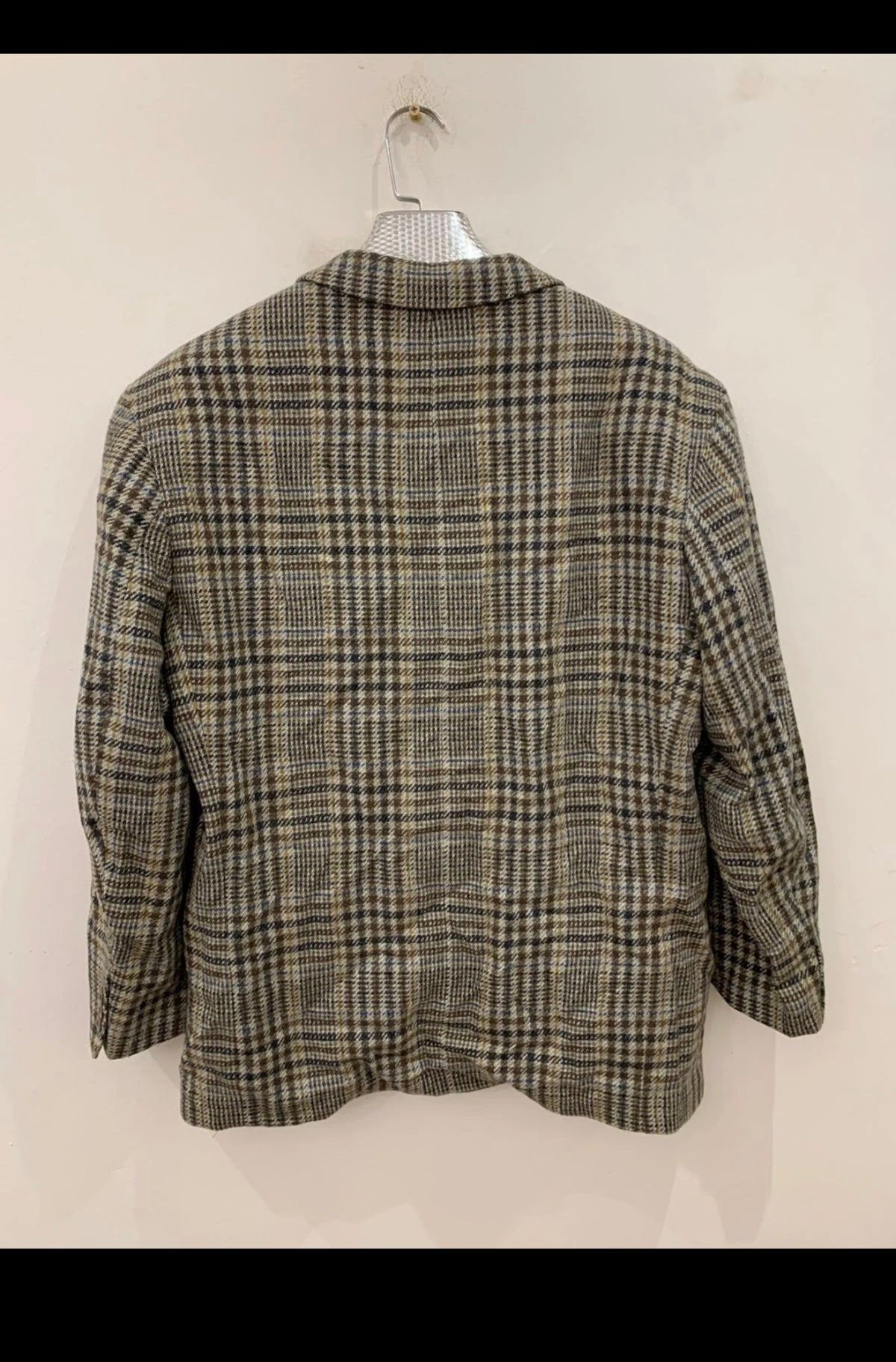 Vintage pure wool tweed glen check brownish classic hunting jacket blazer 44R