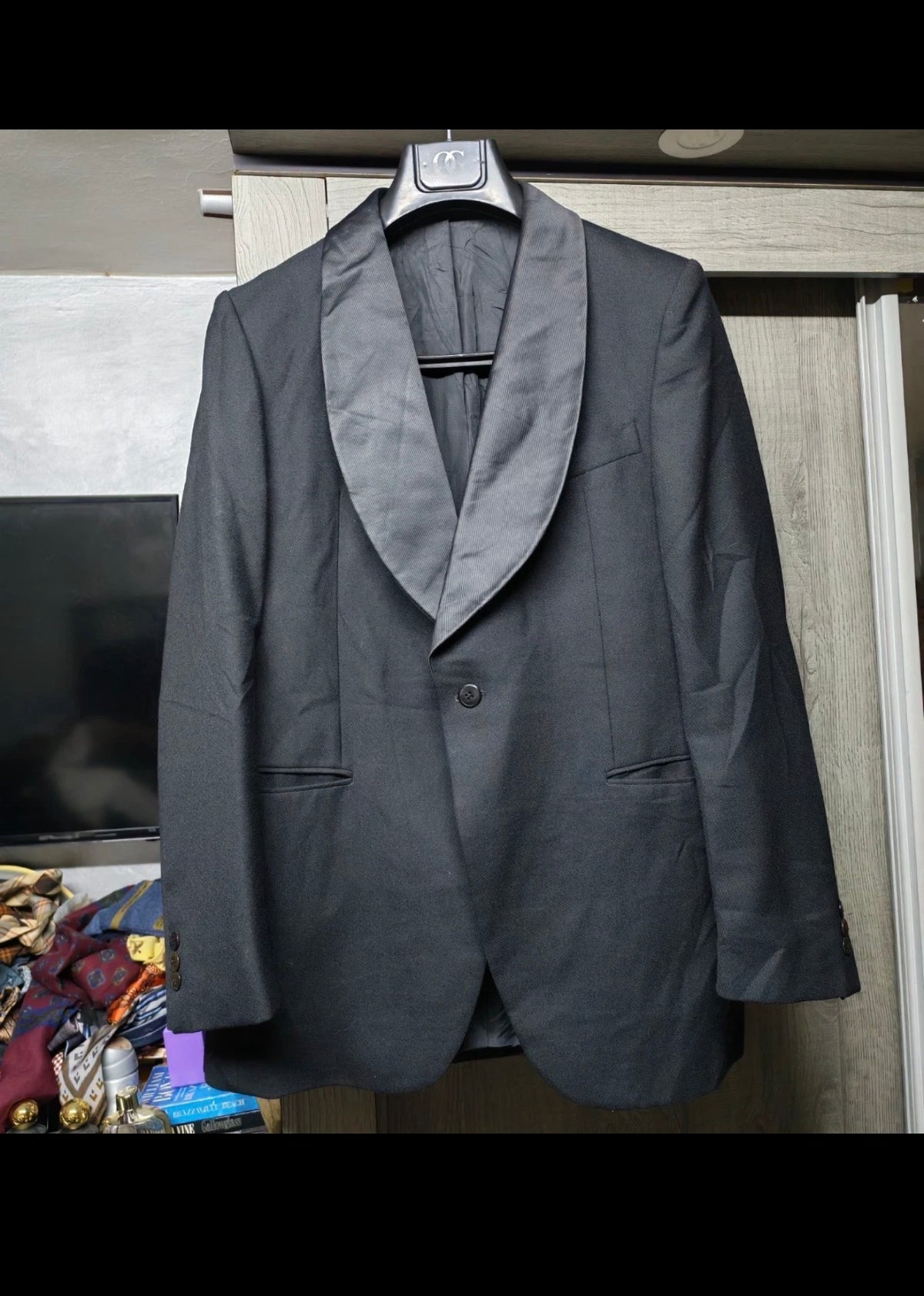 1970s vintage pure wool classic Tuxedo night black shawl lapel suit 38R