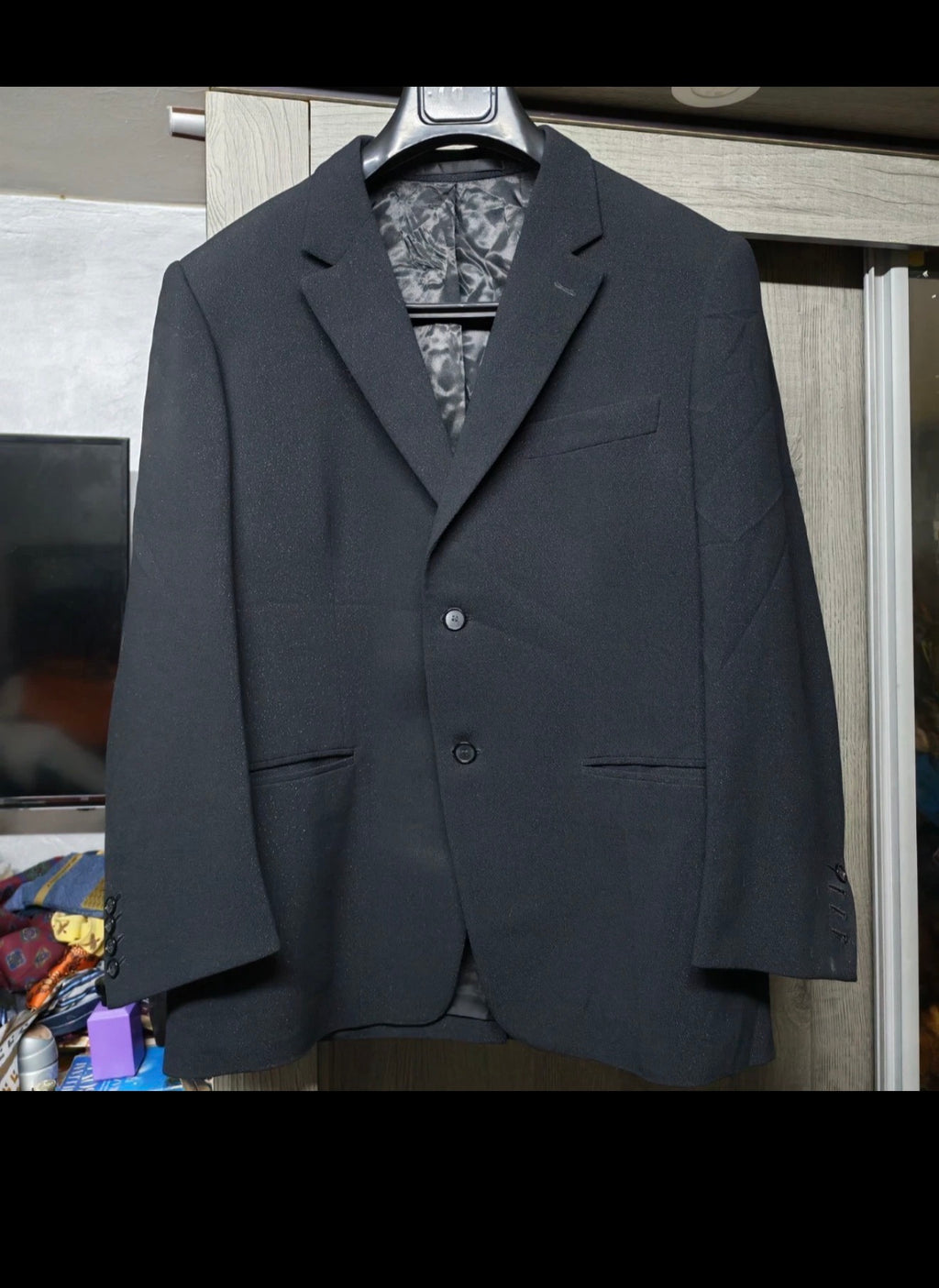 1950s vintage bespoke classic pure wool 2 button shiny black suit 38S 38R