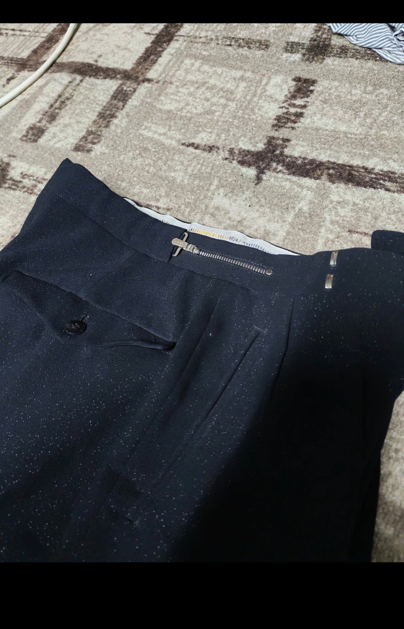 1950s vintage bespoke classic pure wool 2 button shiny black suit 38S 38R