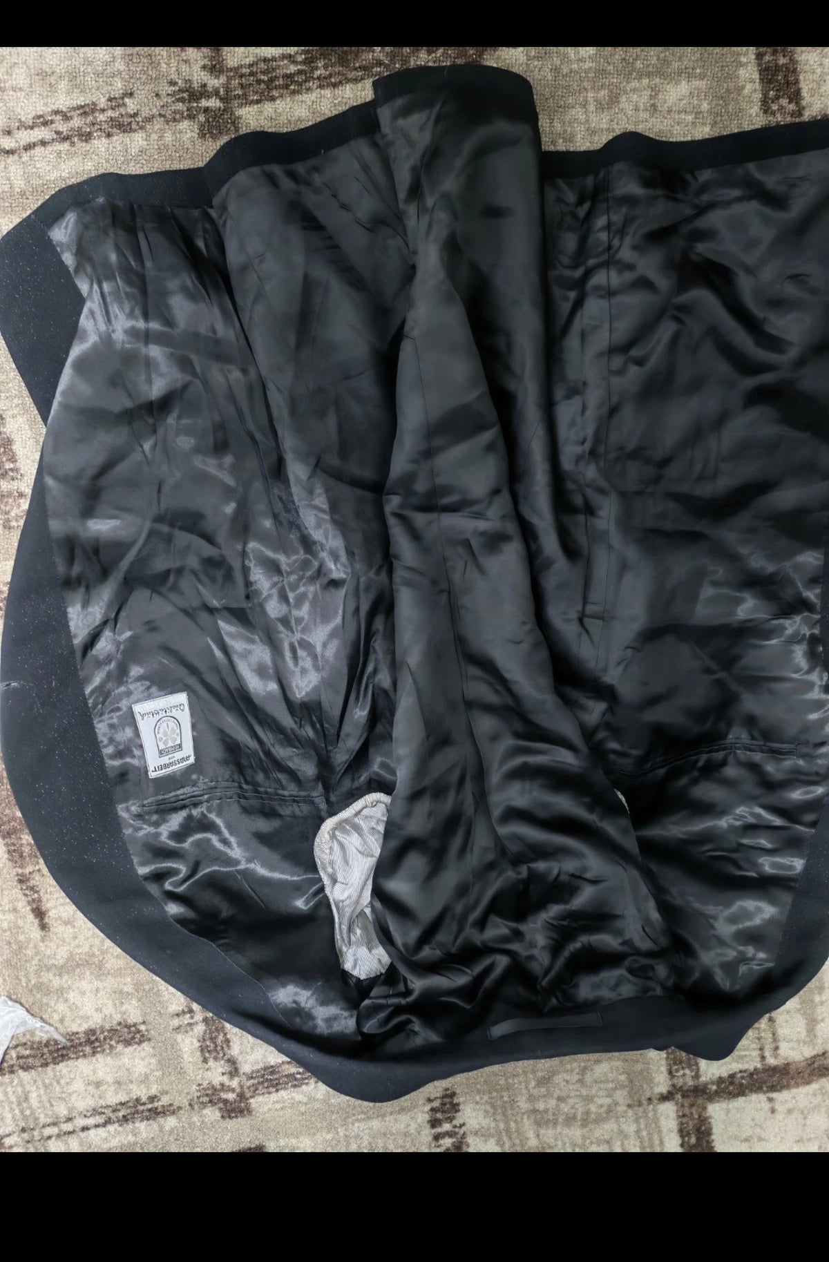 1950s vintage bespoke classic pure wool 2 button shiny black suit 38S 38R