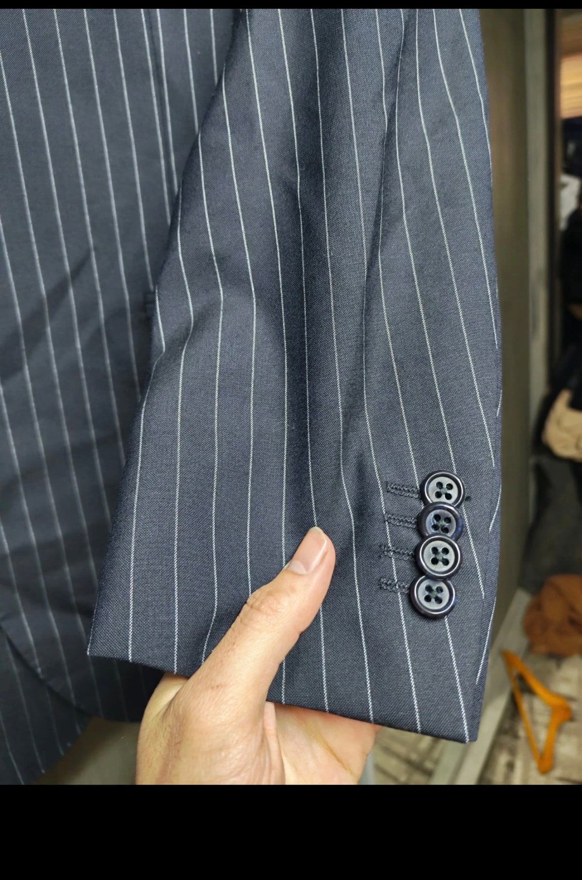 Classic Collection Corneliani extrafine pure wool chalk stripes navy suit 34R