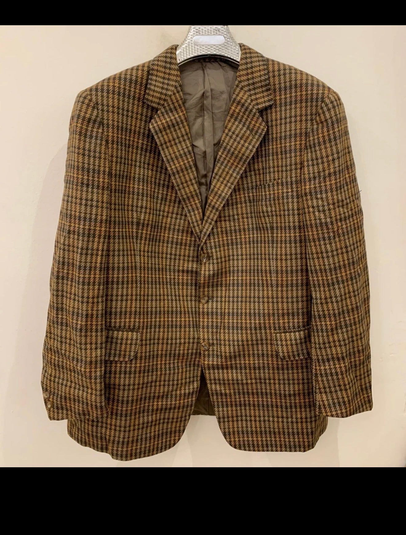 1980s dated Vintage plaid pure wool classic brown hunting jacket blazer 44R