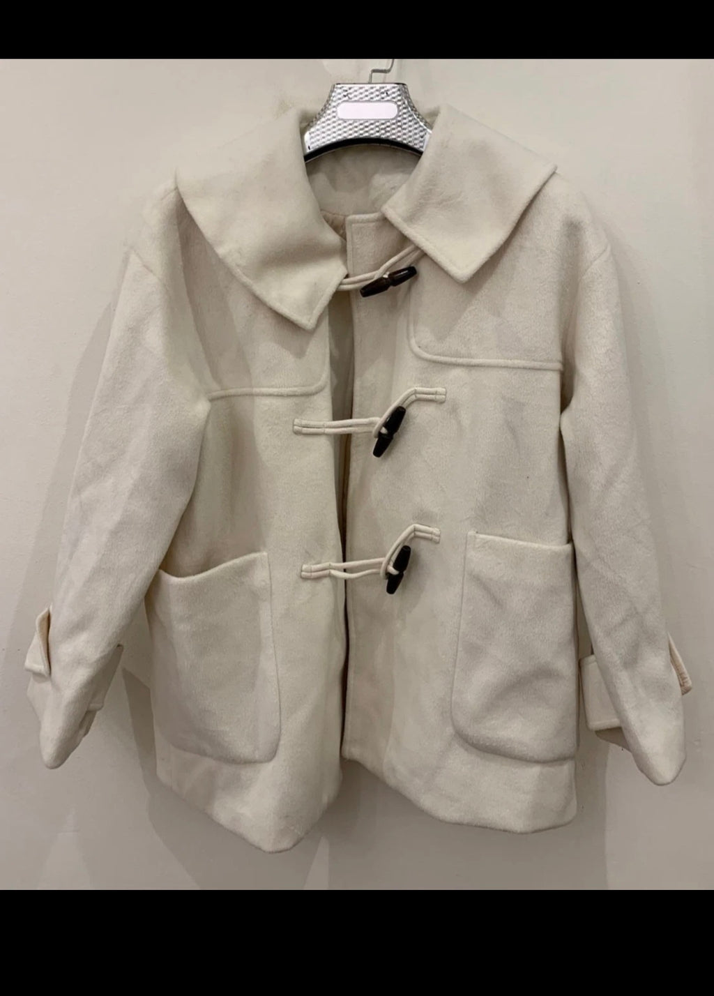 Classic style wool blended women's toggle Duffle beige jacket coat 14 L 44