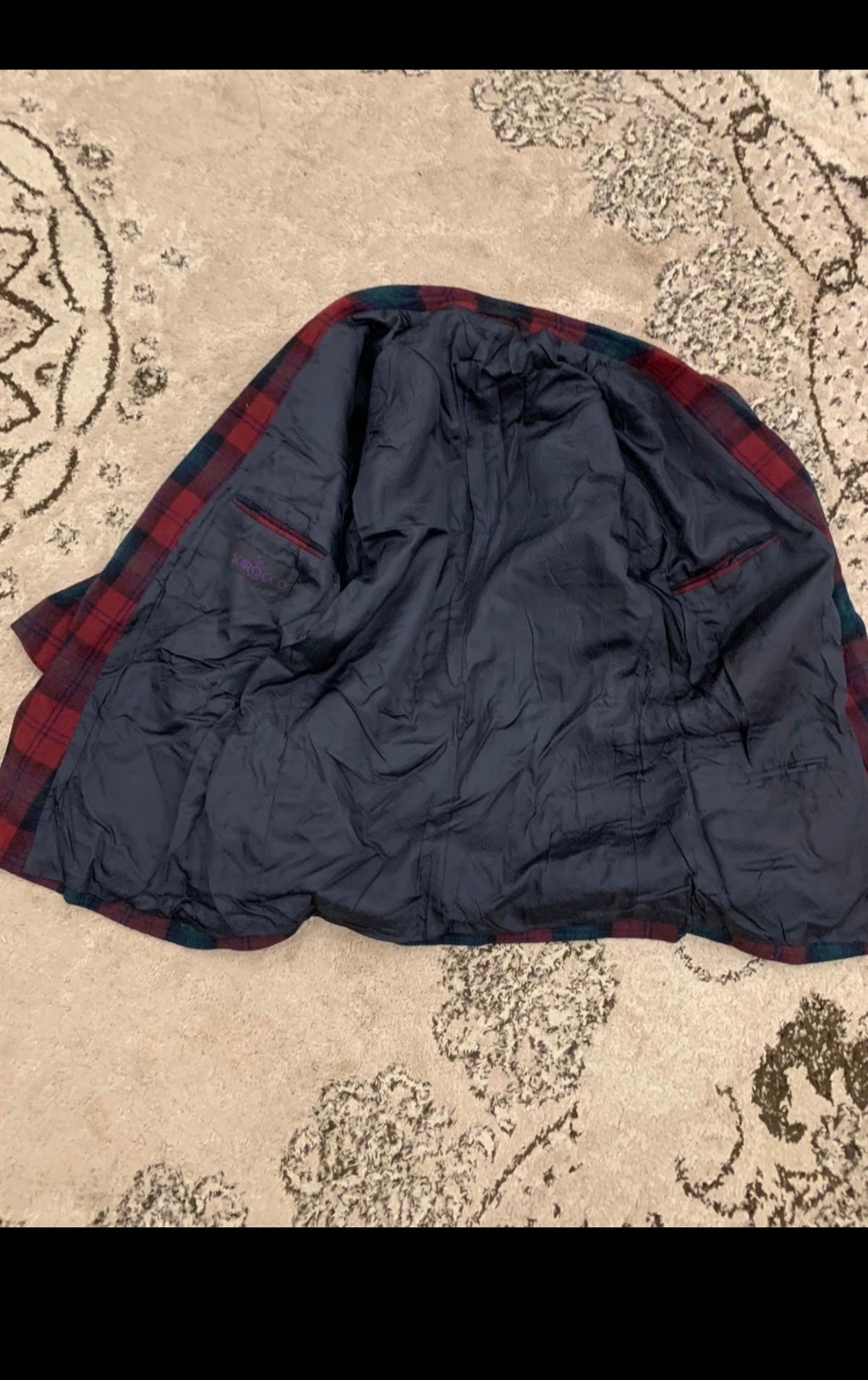 Vintage wool blend plaid silver button red green navy jacket blazer 44R 44L