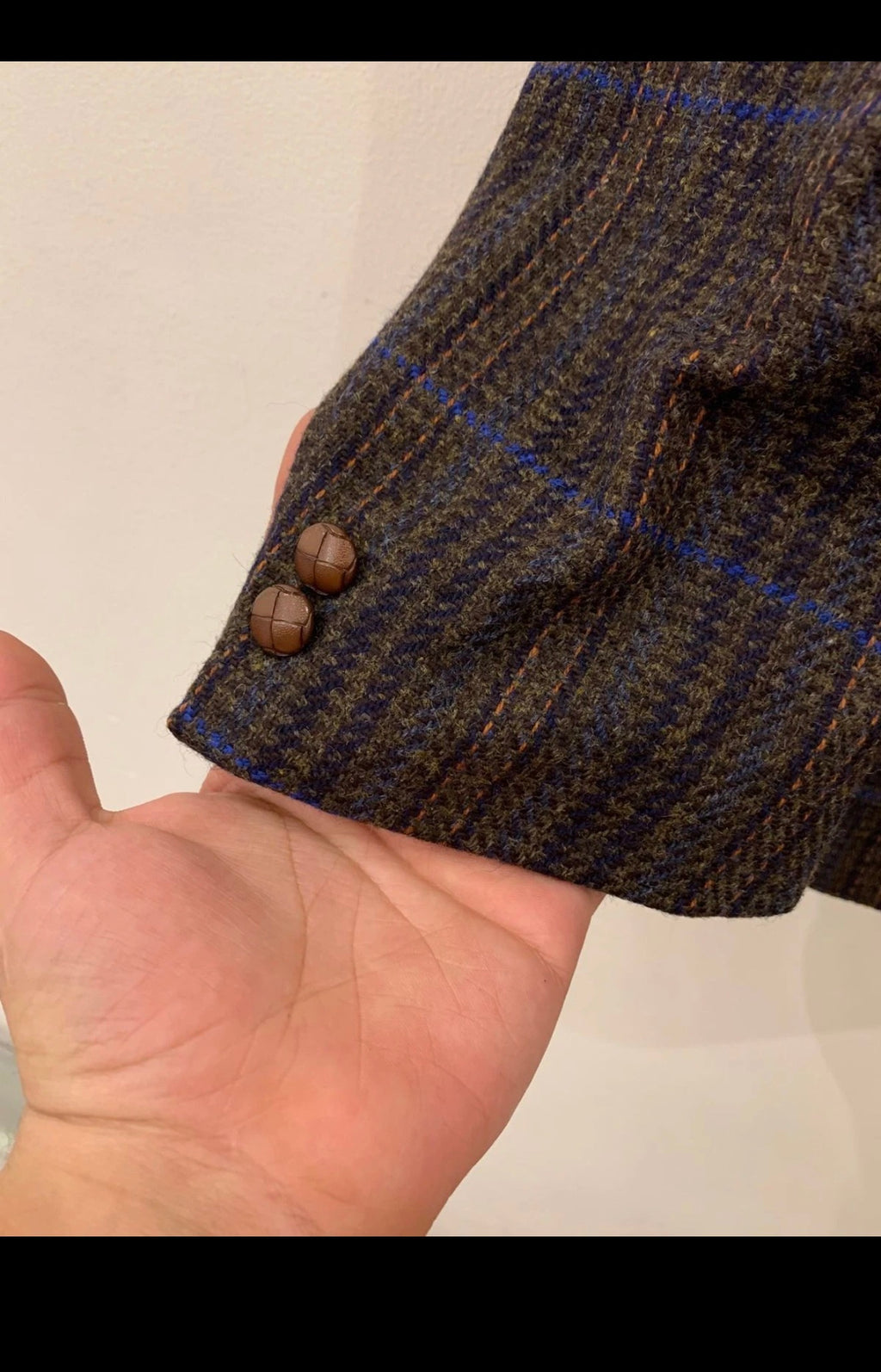 Vintage pure wool tweed camouflage plaid brown classic jacket blazer 42R