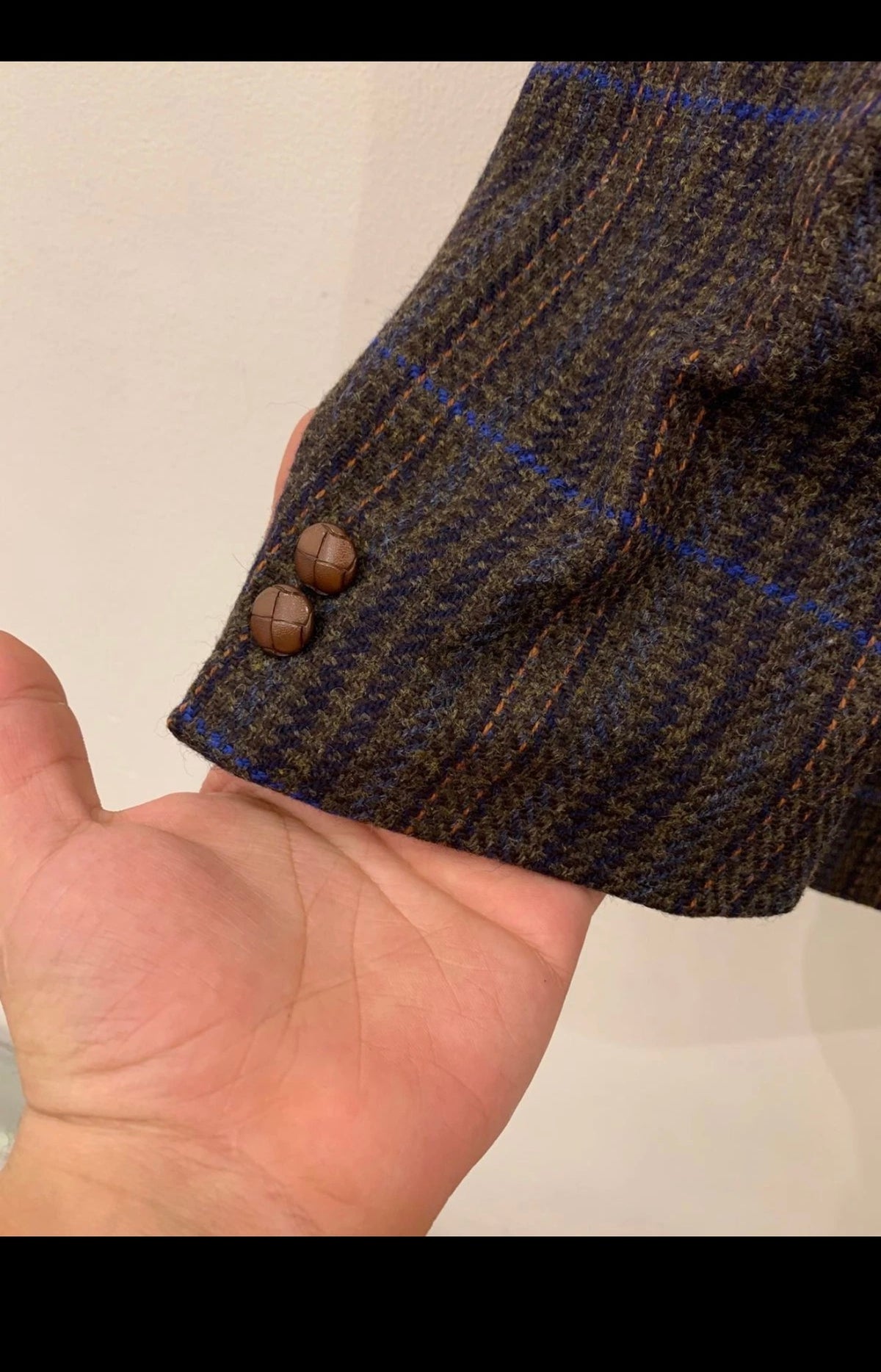 Vintage pure wool tweed camouflage plaid brown classic jacket blazer 42R