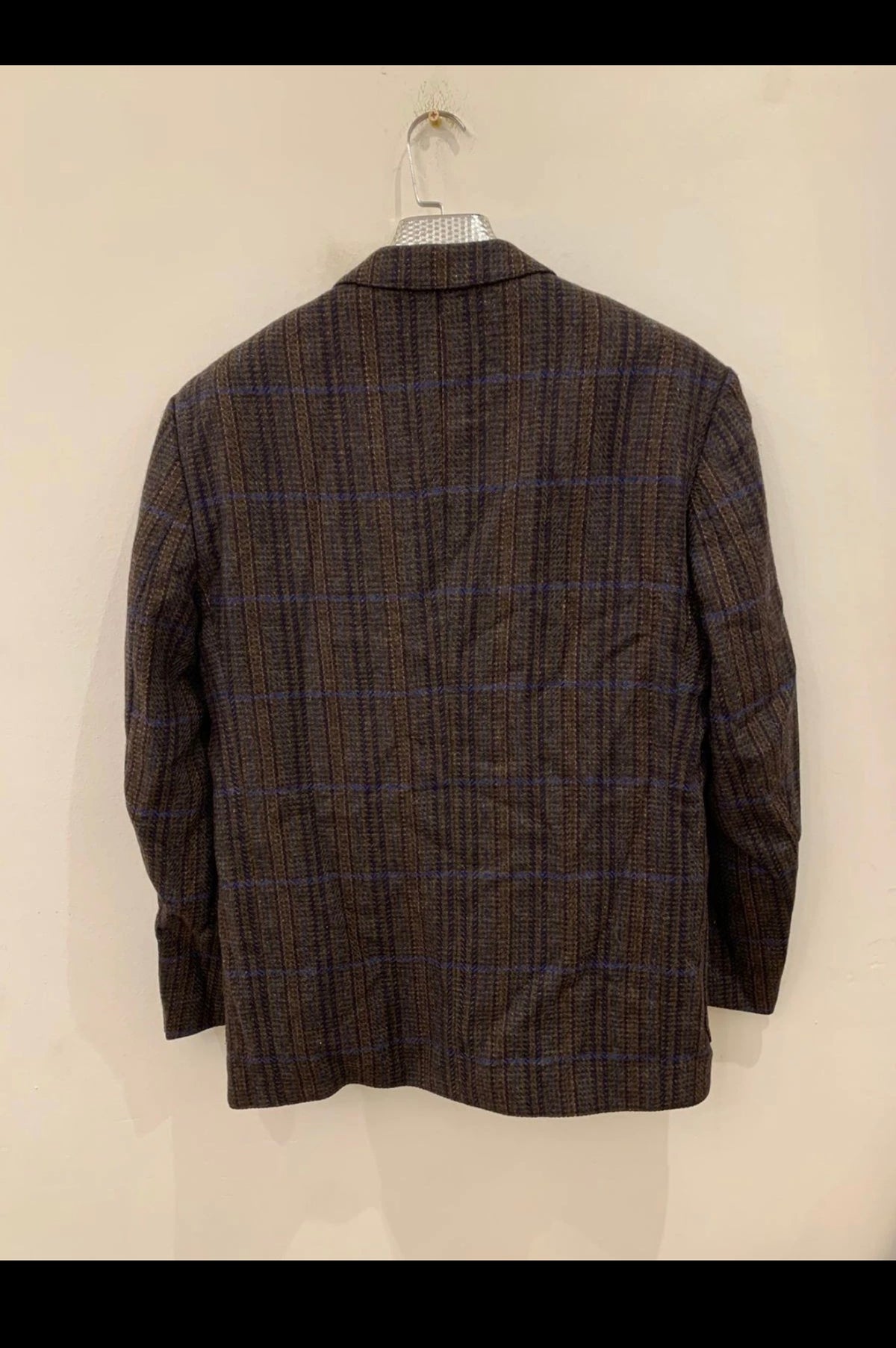 Vintage pure wool tweed camouflage plaid brown classic jacket blazer 42R