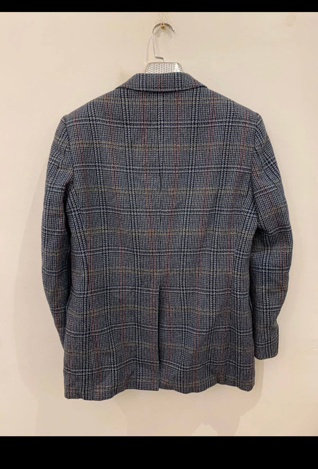 1970s Vintage wool blend glen check classic blue jacket blazer 38R