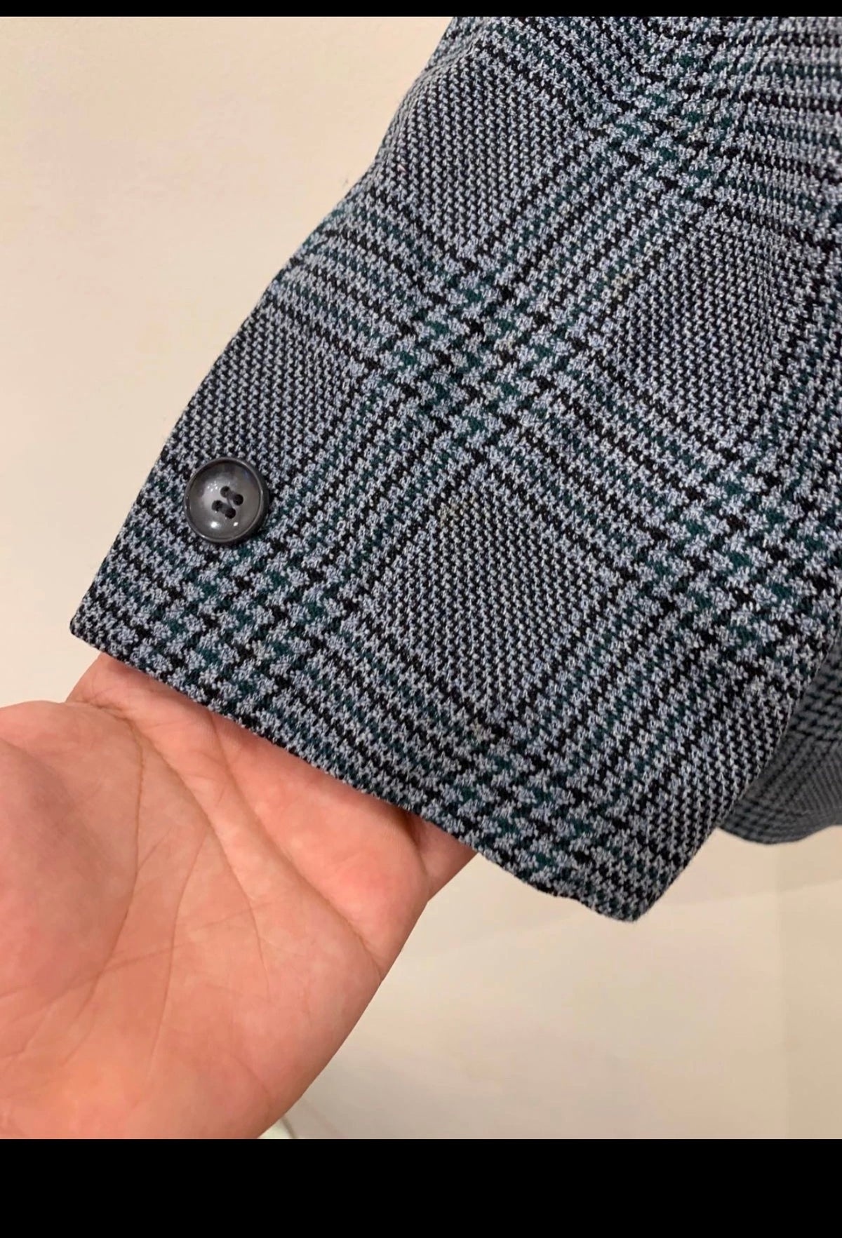1970s Vintage wool blend glen check classic blue suit jacket blazer 40R