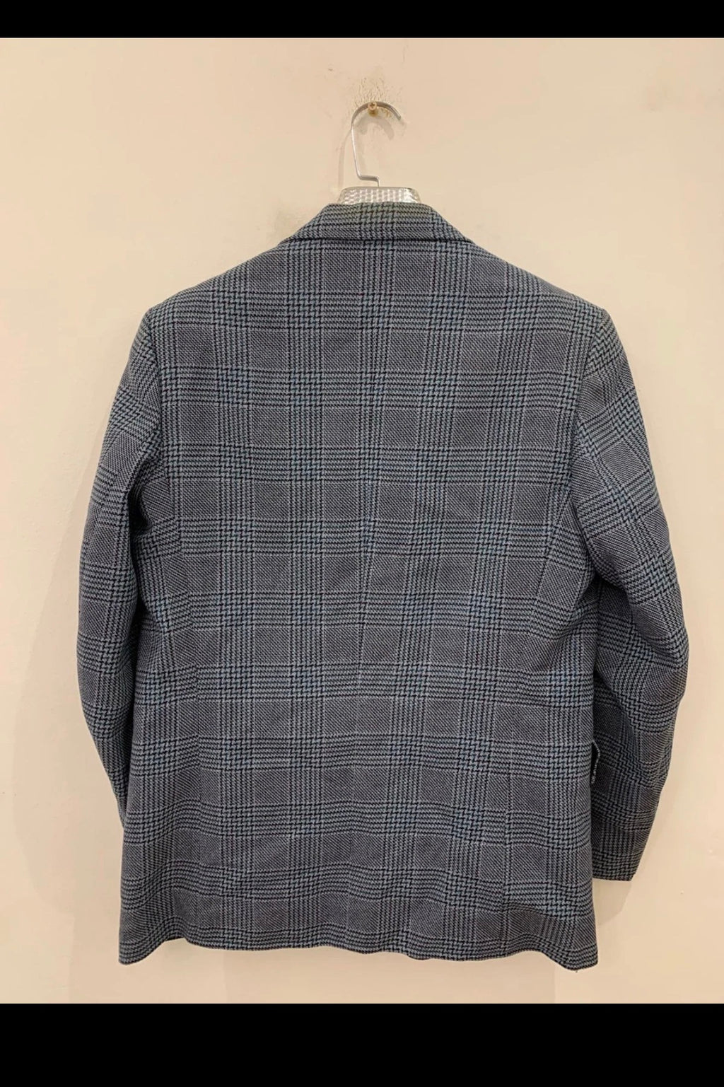 1970s Vintage wool blend glen check classic blue suit jacket blazer 40R