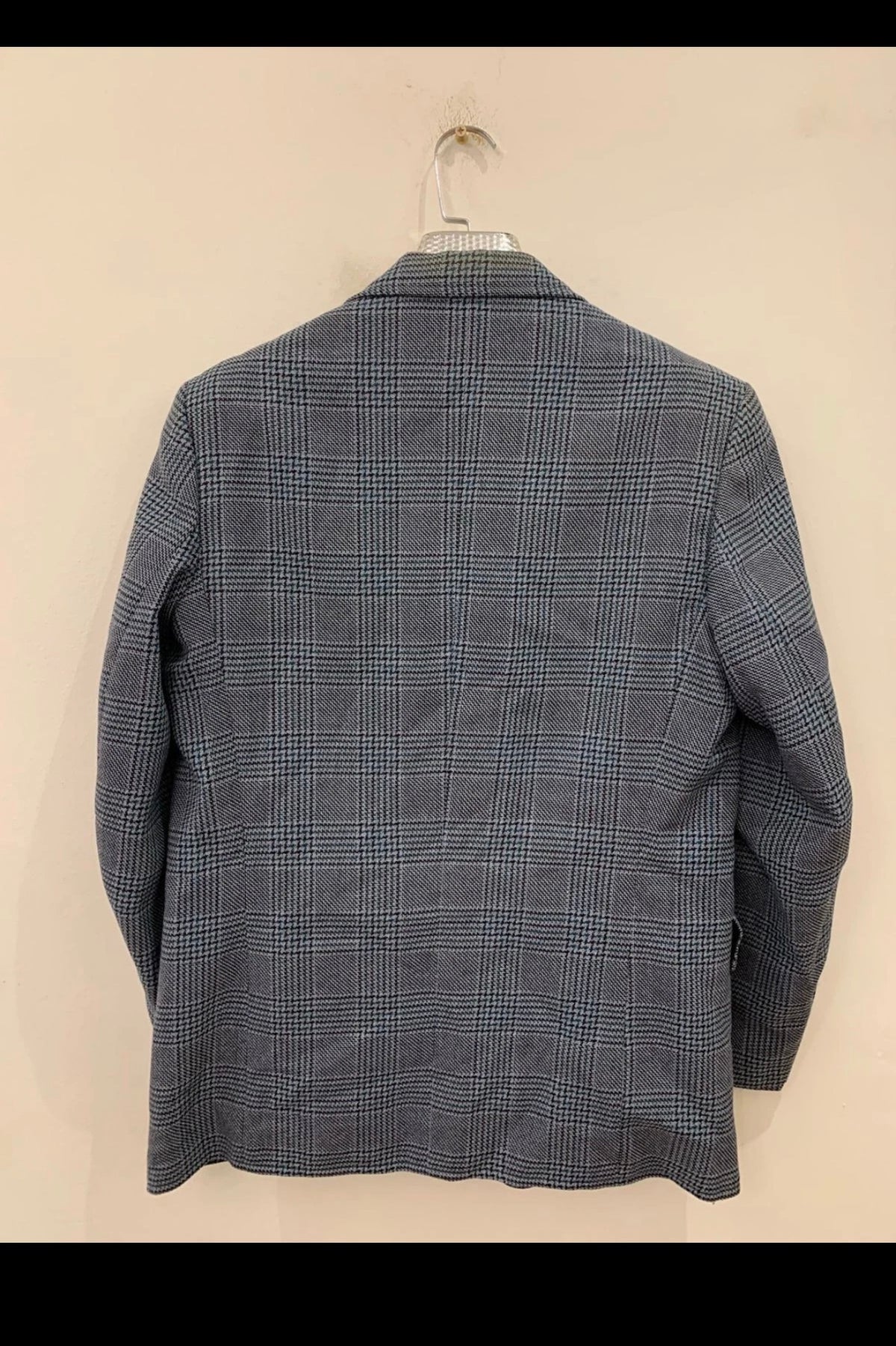 1970s Vintage wool blend glen check classic blue suit jacket blazer 40R