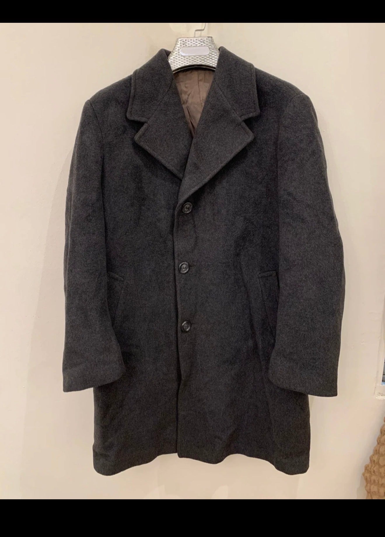 1970s Vintage pure woollen wool classic charcoal over coat 42R