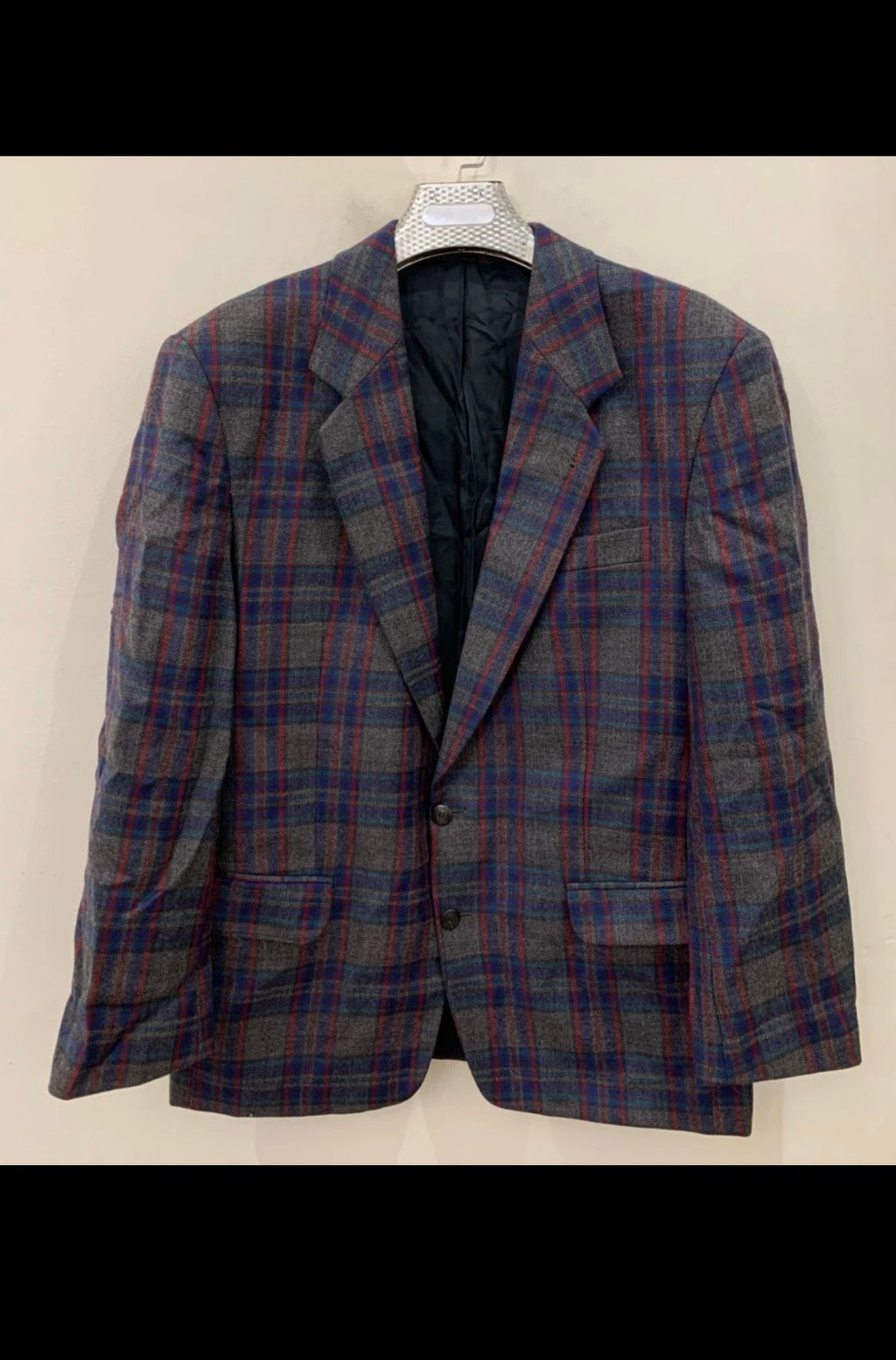 Vintage pure wool tweed camouflage plaid classic unique jacket blazer 44R