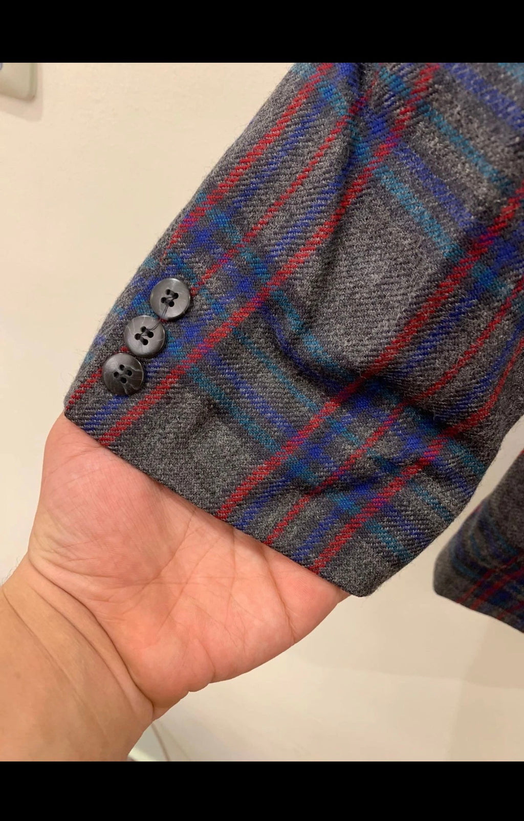 Vintage pure wool tweed camouflage plaid classic unique jacket blazer 44R