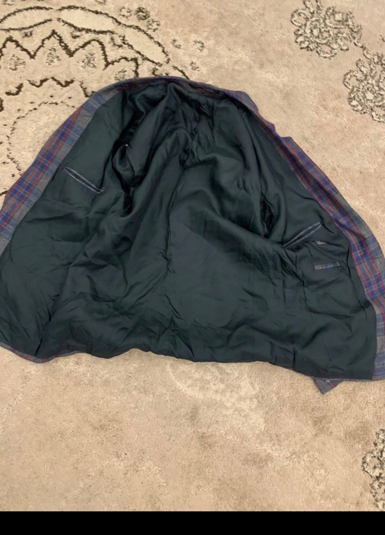 Vintage pure wool tweed camouflage plaid classic unique jacket blazer 44R