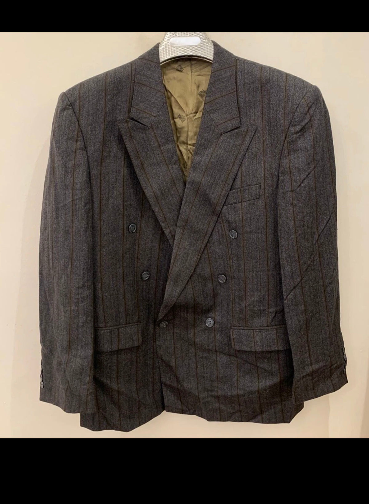 Vintage pure wool double breasted charcoal rowing brown jacket blazer 42R