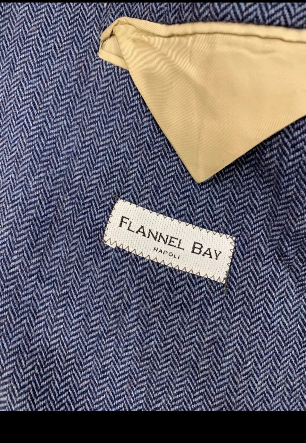 Classic Flannel Bay Napoli pure wool herringbone blue jacket blazer 42R