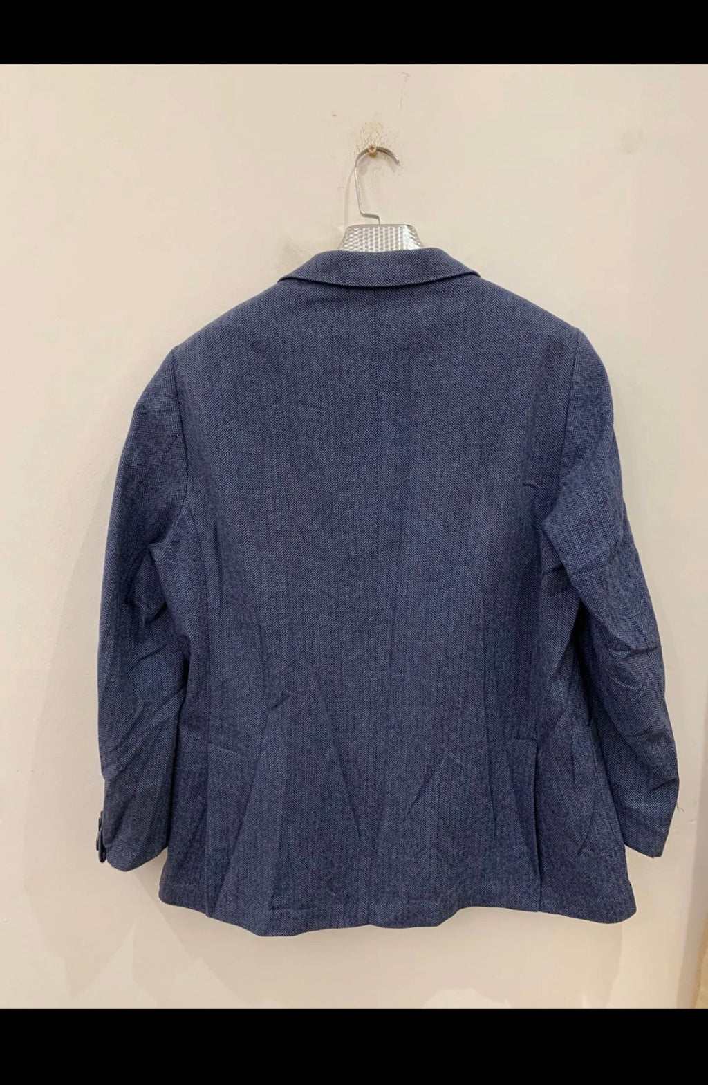 Classic Flannel Bay Napoli pure wool herringbone blue jacket blazer 42R