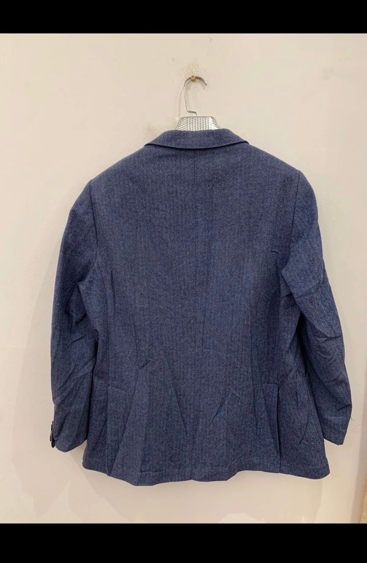 Classic Flannel Bay Napoli pure wool herringbone blue jacket blazer 42R
