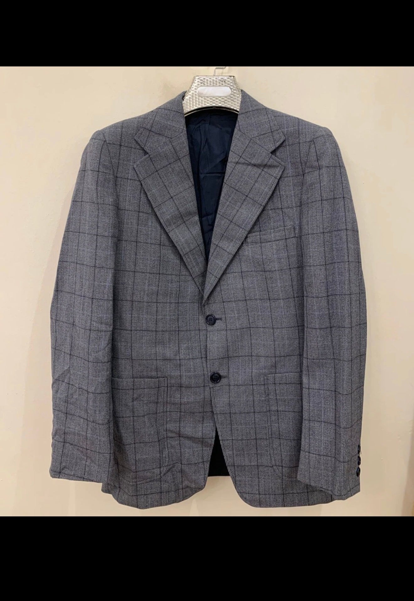 1970s vintage worsted wool Windowpane rockabilly disco jacket blazer 36R