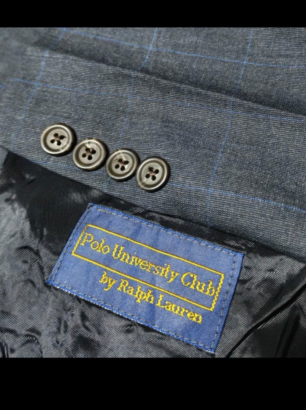 Vintage Polo University Club Ralph Lauren pure wool Windowpane blue blazer 44R