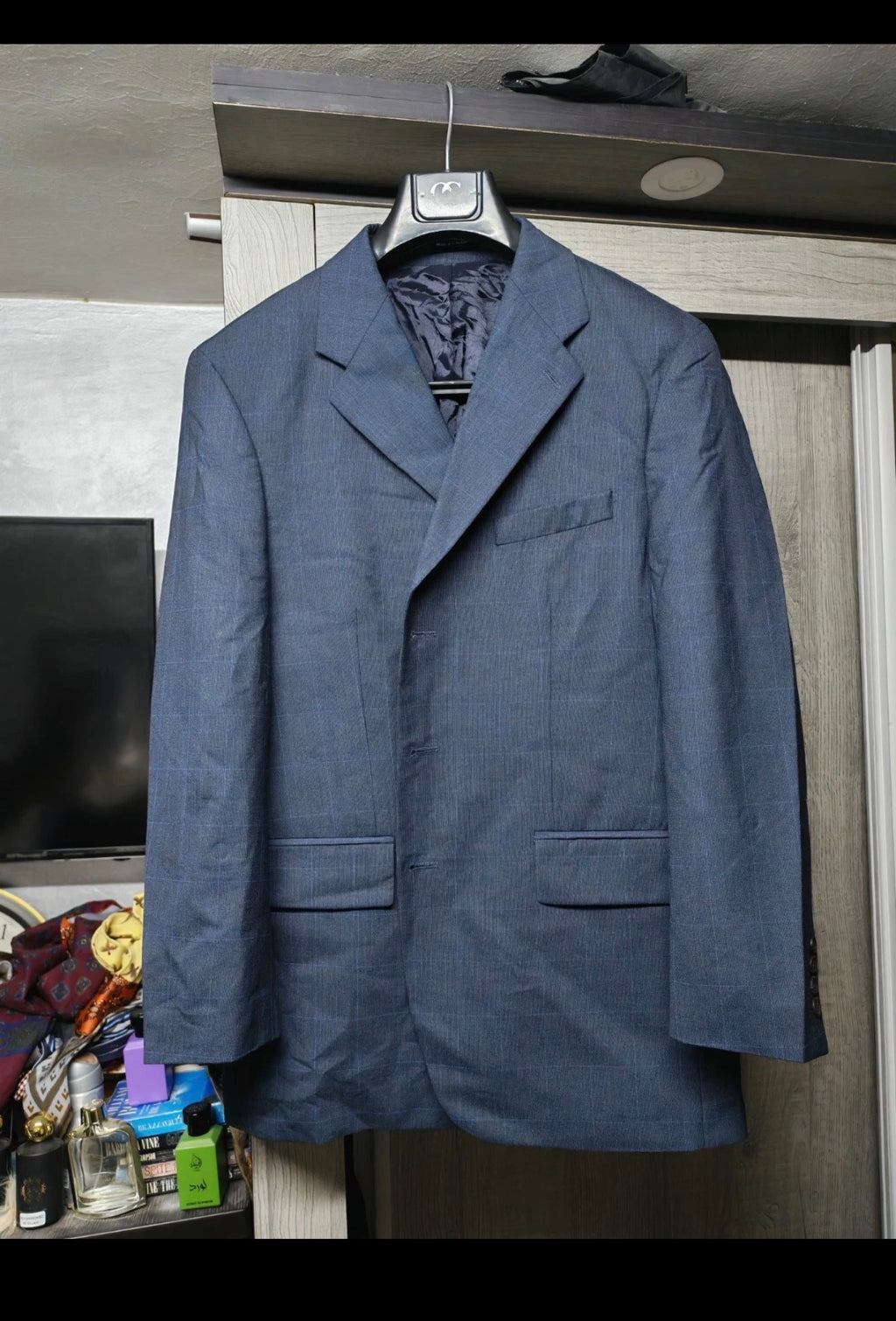 Vintage Polo University Club Ralph Lauren pure wool Windowpane blue blazer 44R