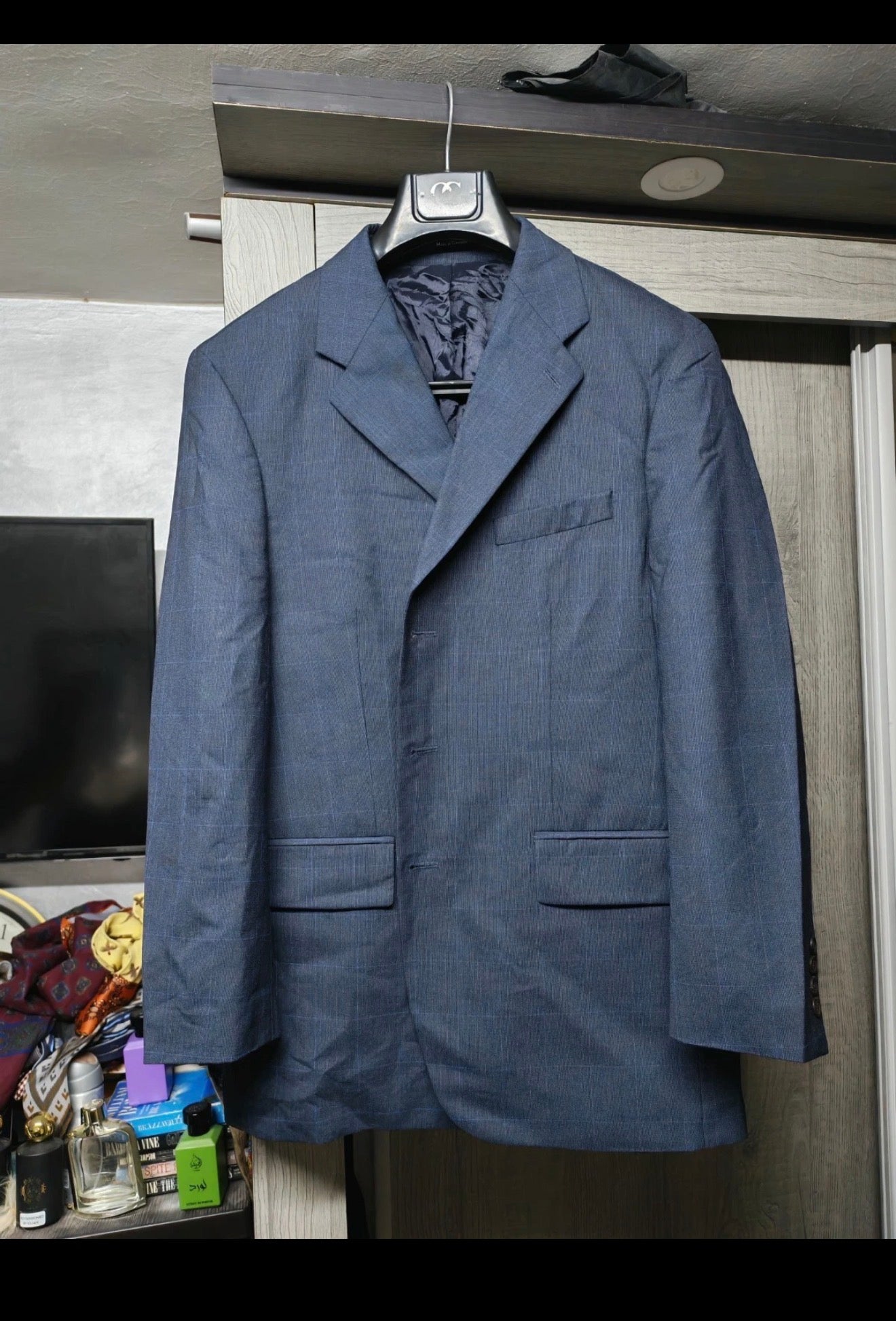 Vintage Polo University Club Ralph Lauren pure wool Windowpane blue blazer 44R
