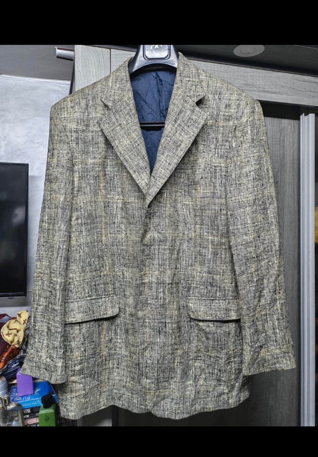 Vintage 100% pure silk camouflage classic beige jacket blazer 42R