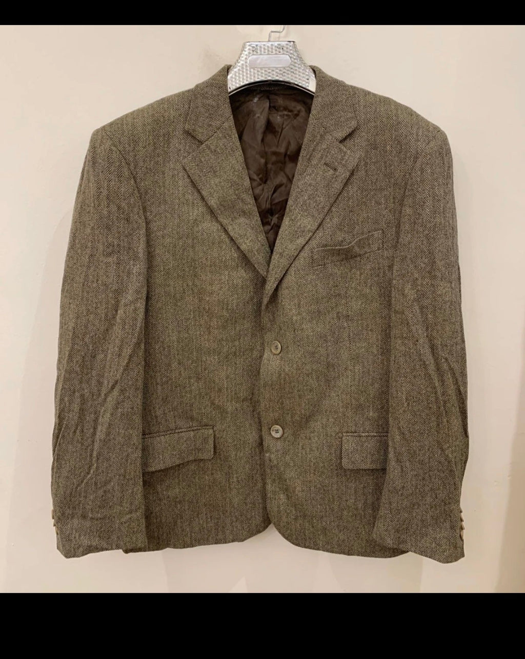 Vintage pure wool Tweed herringbone brown hunting jacket blazer 42R