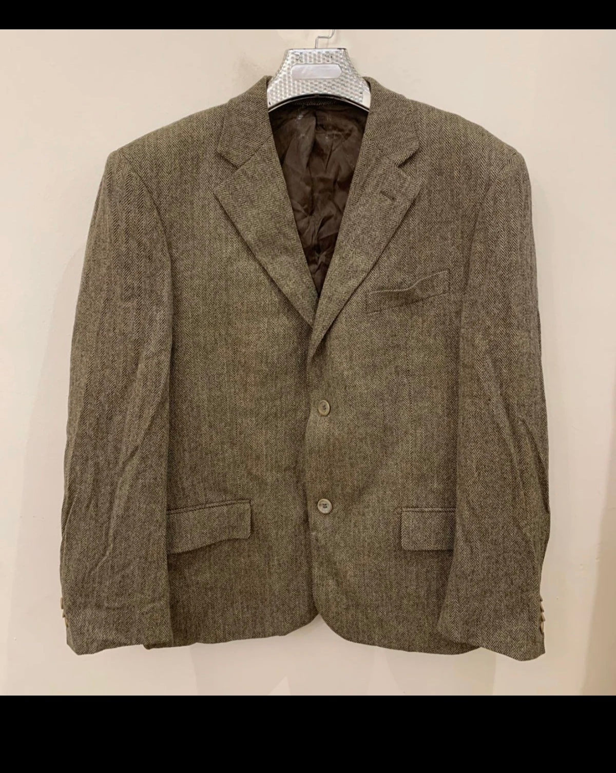 Vintage pure wool Tweed herringbone brown hunting jacket blazer 42R