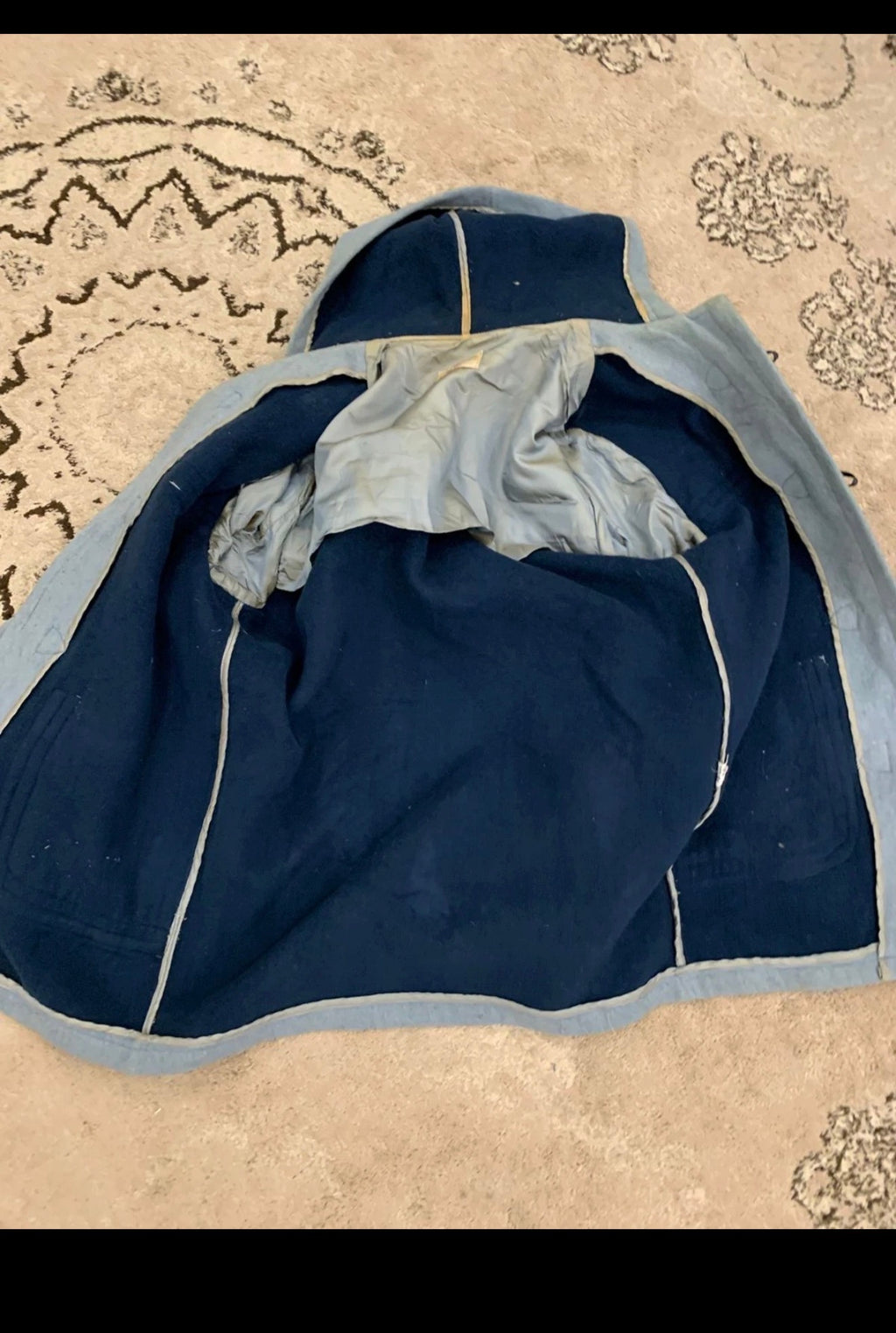 Vintage wool blend classic Blue hood toggle Duffle coat 48R XL