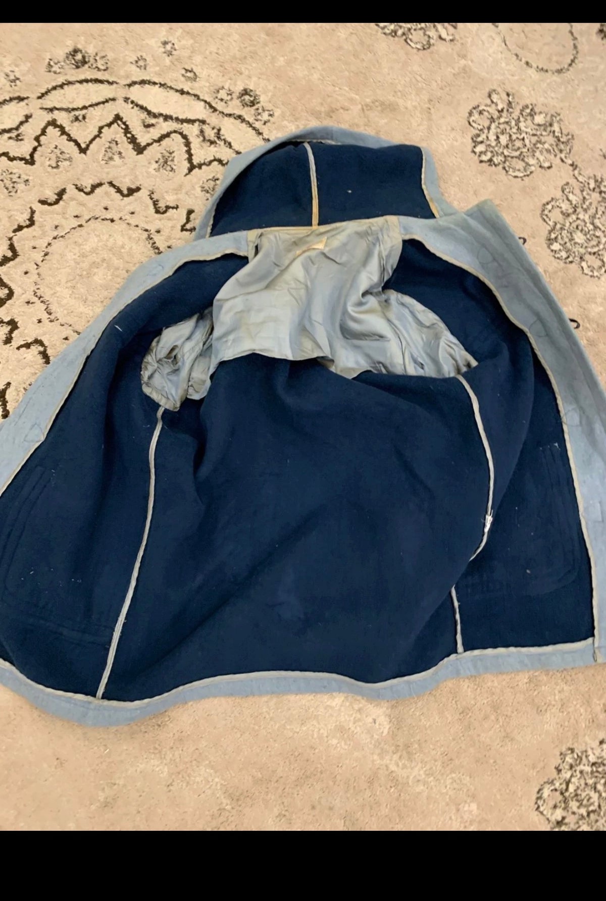 Vintage wool blend classic Blue hood toggle Duffle coat 48R XL