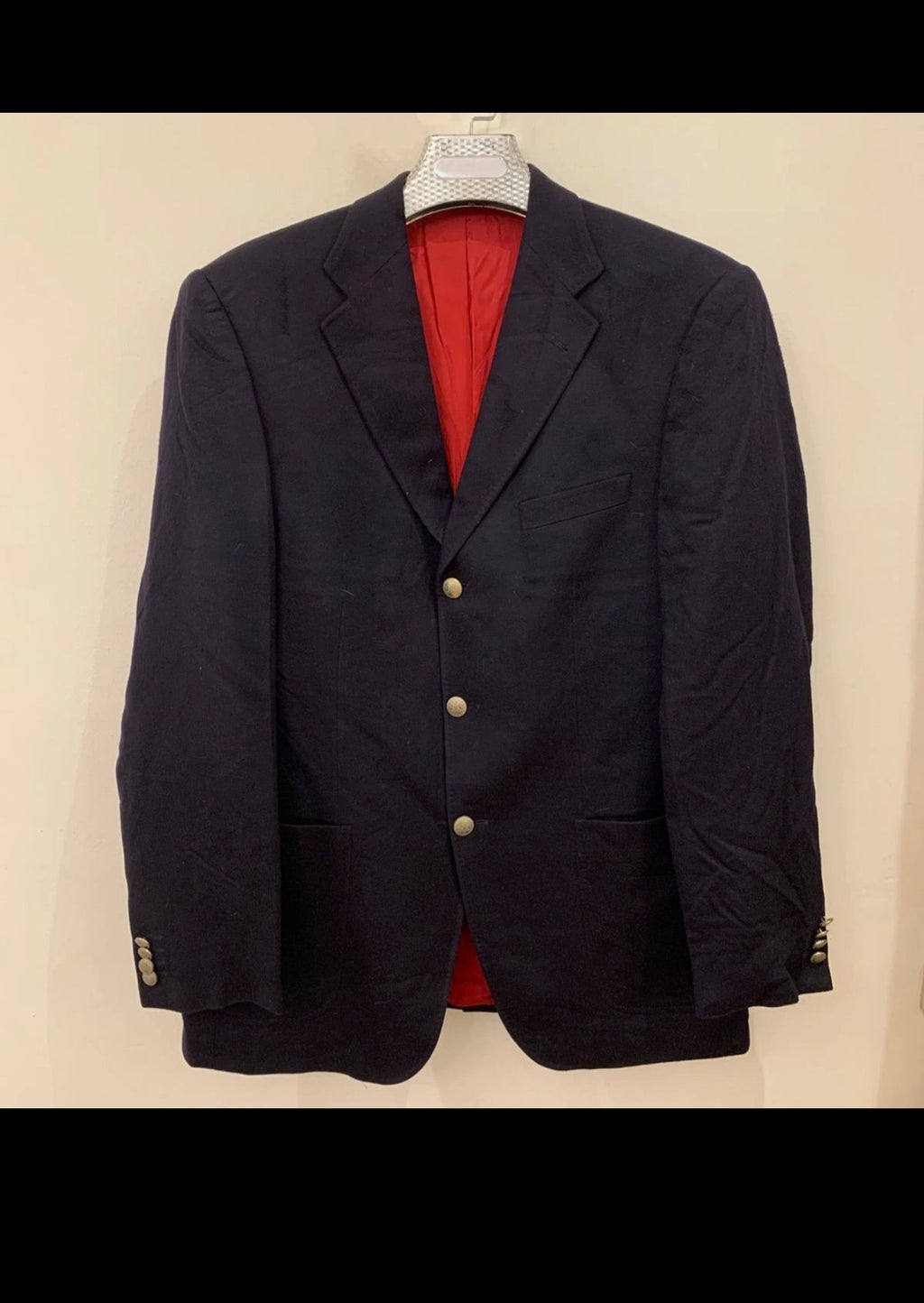 Vintage Wool Cashmere classic gold button black jacket blazer 42R 42L