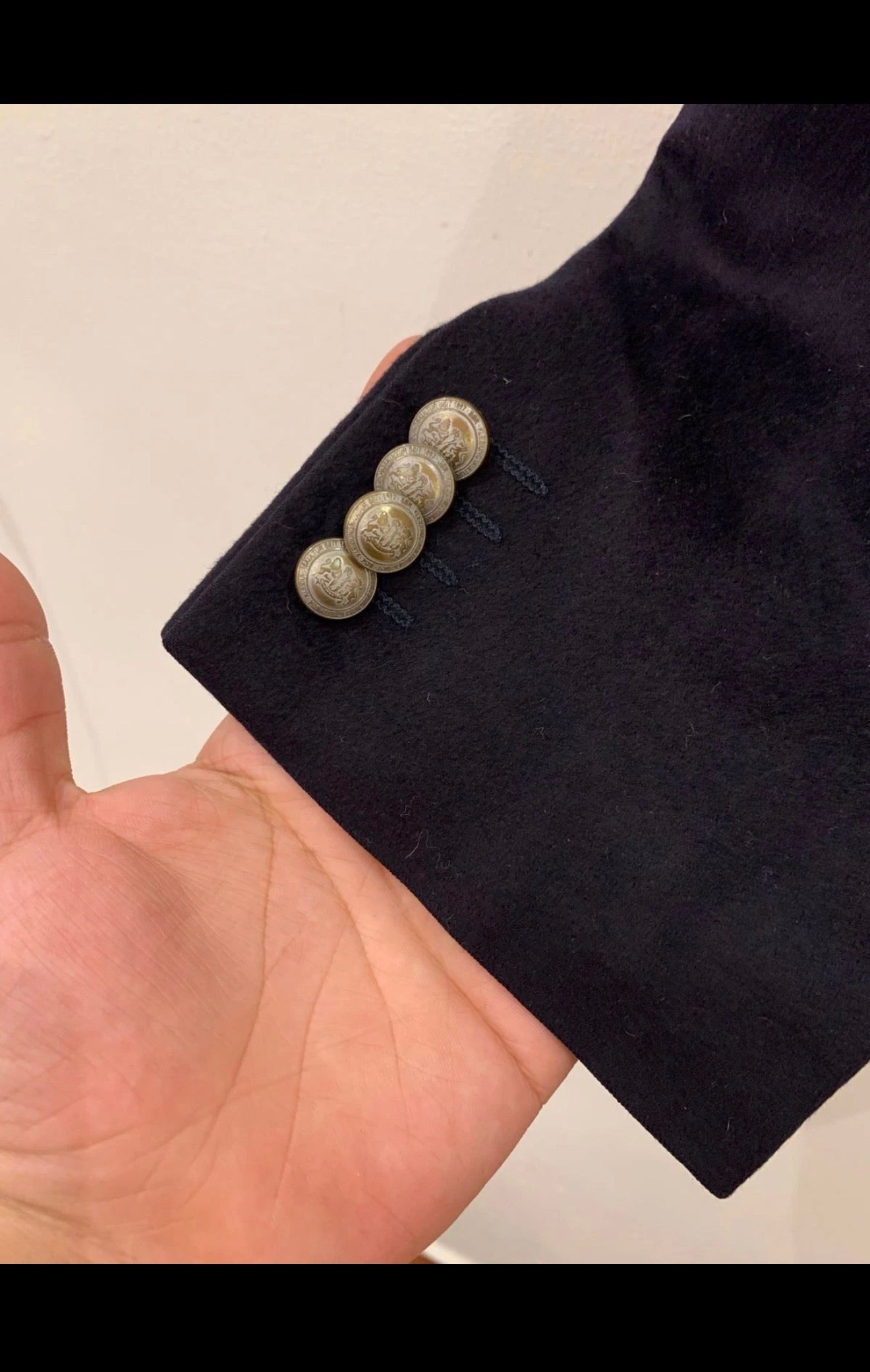 Vintage Wool Cashmere classic gold button black jacket blazer 42R 42L
